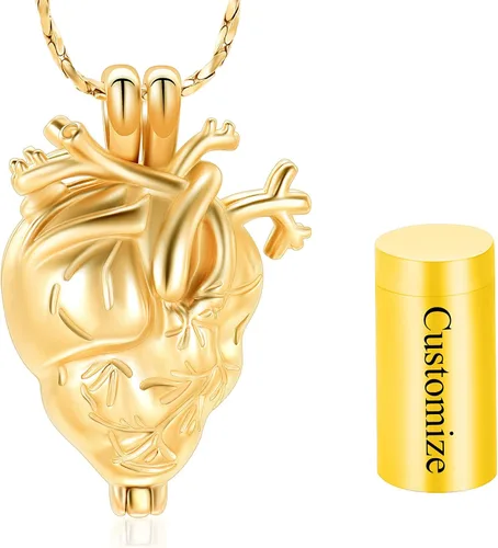 Miniatura 44 de Imrsanl Collar con colgante de joyería de cremación para cenizas – Collar anatómico de urna de corazón para cenizas – Medallones conmemorativos