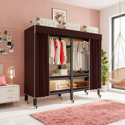Miniatura 2 de Perchero con Cubierta, Perchero Resistente Portátil 907KG, Perchero Plegable con Rueda, Perchero para Colgar, Perchero de Almacenamiento de Ropa