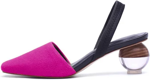 Miniatura 4 de Fericzot Mule Shoes Sandalias esféricas de tacón transparente Zapatillas de punta cuadrada Slip On Bombas Slingback Zapatos de vestir de boda