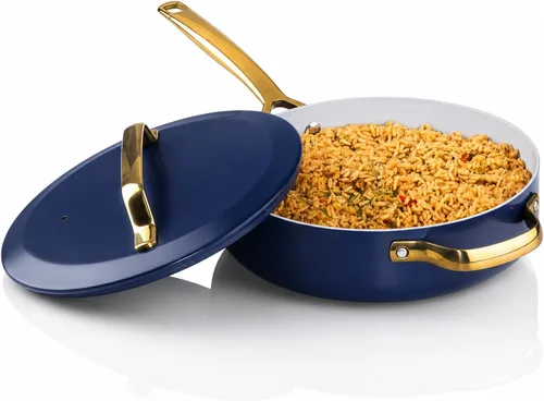 Miniatura 11 de GOTHAM STEEL Sartén para saltear de 4 cuartos con tapa, sartén para freír profunda de 12 pulgadas con tapa, sartén antiadherente grande con tapas