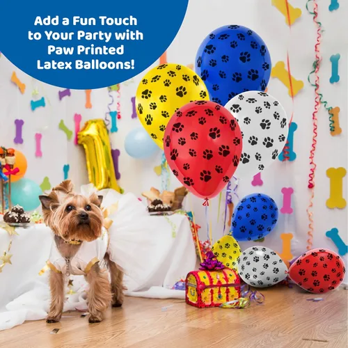 Miniatura 6 de Paw Print Patrol - Globos de fiesta de 12 pulgadas, juego de 30 piezas de cumpleaños en varios colores azul, rojo, amarillo y blanco. Globos de Azul