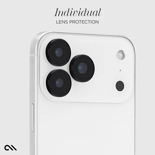 Miniatura 4 de Case-Mate Protector de lente de cámara con anillos negros de aluminio para iPhone 17 Pro Max/iPhone 17 Pro, doble vidrio templado, antiarañazos
