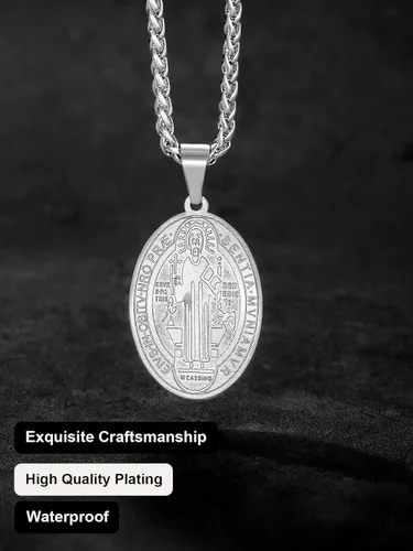 Miniatura 80 de U7 Saint Benedict/Michael Medal Necklace, 316L Stainless Steel Virgin Mary Necklace for Men Women, Bible Verse Protection Necklace Catholic