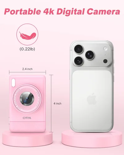Miniatura 6 de W&O Cámara digital, cámara para niños, cámaras digitales para apuntar y disparar para niños, con pantalla LCD de 2.8 pulgadas, 64 MP, zoom de 16X