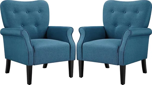 Miniatura 12 de Topeakmart Silla decorativa de tela, sillón moderno de poliéster con patas de madera, respaldo alto y cómodo asiento acolchado para sala de estar