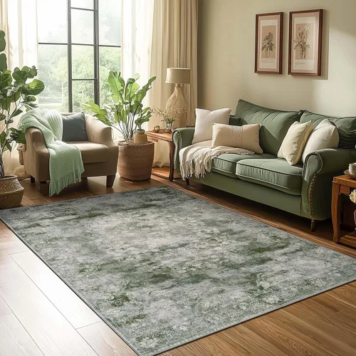 Miniatura 100 de Jinchan Fiora - Alfombra redonda de 8 pies, alfombras vintage con diseño floral envejecido, lavable a máquina, antideslizante, de pelo bajo, Azul