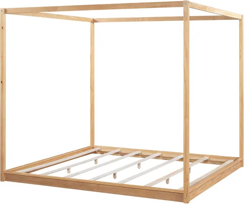 Miniatura 9 de Harper & Bright Designs Cama King con dosel de madera con 4 paneles de póster, marco de cama de suelo, cama de plataforma tamaño King para niños