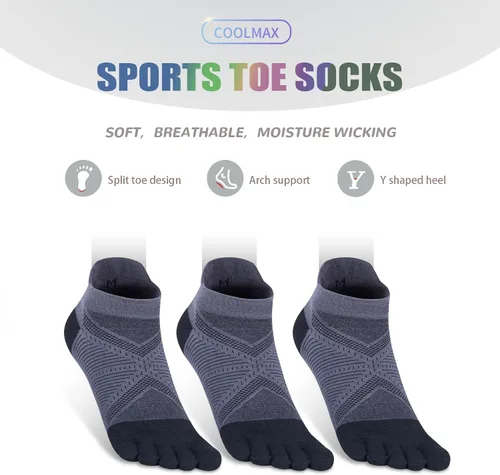 Miniatura 2 de Calcetines Cool-max para correr para hombres y mujeres, 3 pares de calcetines atléticos transpirables de cinco dedos