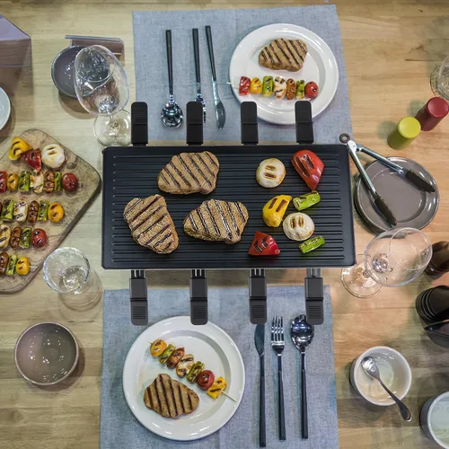 Miniatura 5 de Parrilla de Mesa Raclette, Parrilla Eléctrica de Interior Techwood, Parrilla Coreana BBQ, Placa de Parrilla Antiadherente Extraíble 2 en 1, Negro