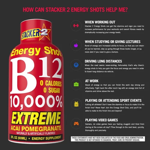 Miniatura 3 de Stacker 2 Vitamina B Complex B12 B6 B3 Disparos de energía líquida – Vegansafe y cianocobalamina vegana, 10,000% DRV – B-6 piridoxina 40 mg