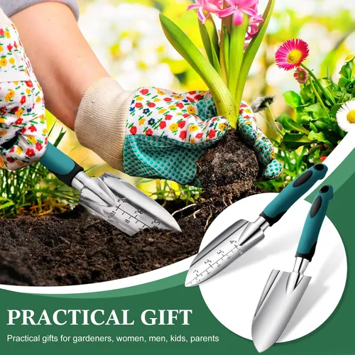 Miniatura 6 de Honoson Paleta de mano de jardín Paleta de trasplante con medidas Herramientas de plantación de aleación de aluminio con mango de goma Pequeñas