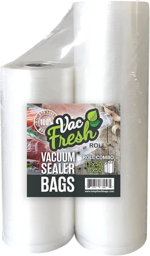 Vac Fresh Food - Rollos selladores al vacío (8 pulgadas x 50 pies y 11 pulgadas x 50 pies, 2 rollos), bolsas de almacenamiento de alimentos en