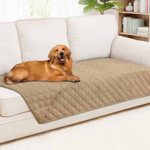 Miniatura 130 de Smiry Funda impermeable para cama de mascota, suave y lavable, para muebles, cama, sofá, reversible, a cuadros (30 x 53 pulgadas, color beige/beige)