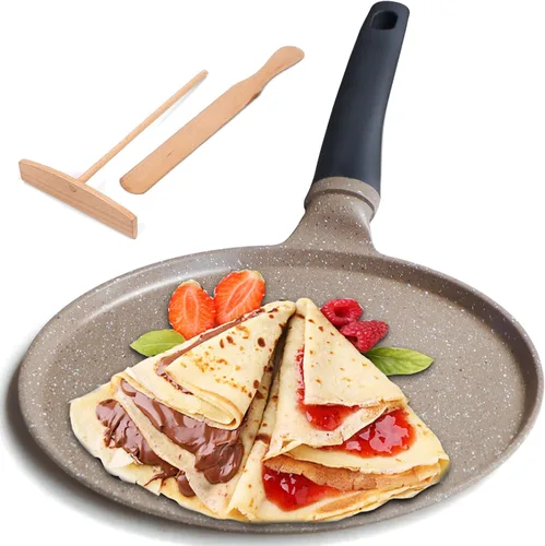 DIIG Sartén antiadherente para crepas de 11 pulgadas con espátula esparcidora, sartén para panqueques antiadherentes para cocinar, plancha marrón
