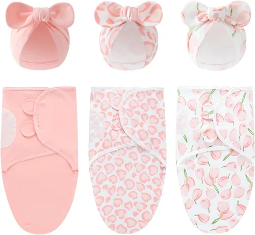 Miniatura 14 de Juego de saco de dormir para bebé con gorro para bebés de 0 a 3 meses, paquete de 3 unidades, algodón suave para recién nacidos, para niñas y niños