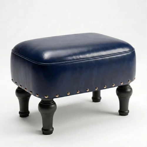 Miniatura 10 de Cmishe Reposapiés otomano de cuero, reposapiés vintage, asiento tapizado de espuma gruesa, reposapiés de madera, banco para zapatos debajo del Negro