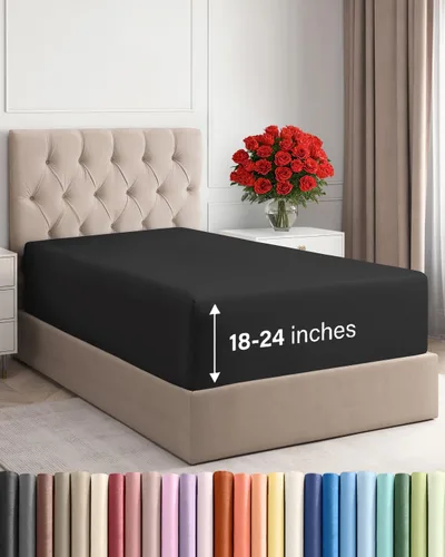 Miniatura 81 de Sábana bajera ajustable extra profunda tamaño completo – Sábana bajera individual de lujo para hotel únicamente – Se adapta fácilmente a colchones