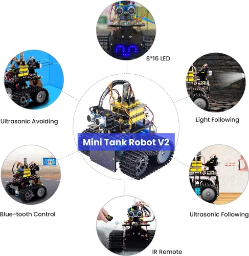 Miniatura 5 de KEYESTUDIO Mini Tank Kit V2 Smart Car para Arduino, IR infrarrojo y control remoto de aplicaciones (iOS y Android), seguimiento ligero