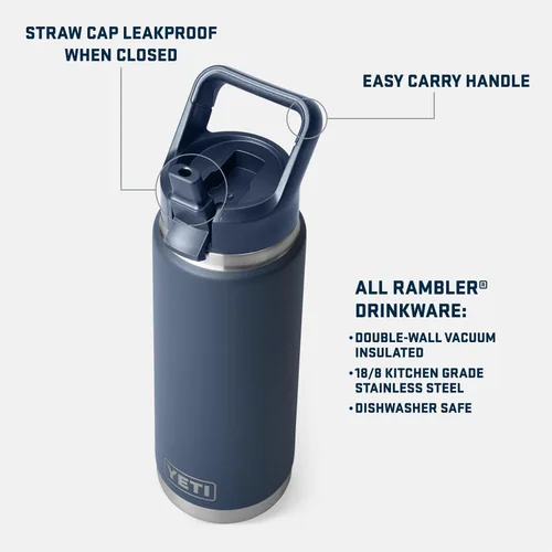 Miniatura 2 de YETI Rambler - Botella de acero inoxidable aislada al vacío con tapa y popote, 26 onzas, color negro