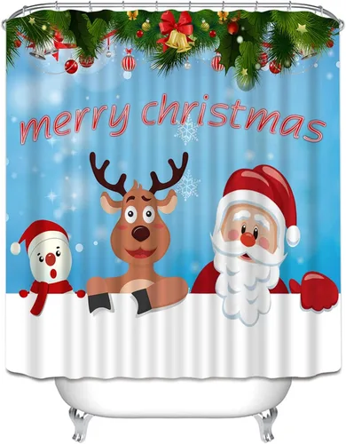Ochine Juego de cortinas de ducha de Navidad, decoración de Navidad, Papá Noel, muñeco de nieve, reno, invierno, vacaciones, cortina de baño