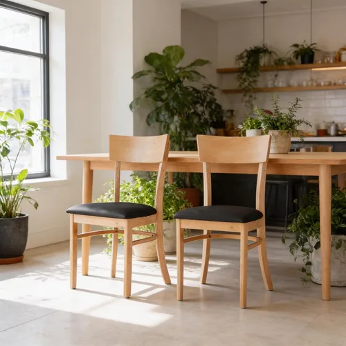 Livinia Mint - Juego de 2 sillas de comedor, asiento tapizado de piel sintética de roble malasio sólido, sillas laterales rectas (natural)