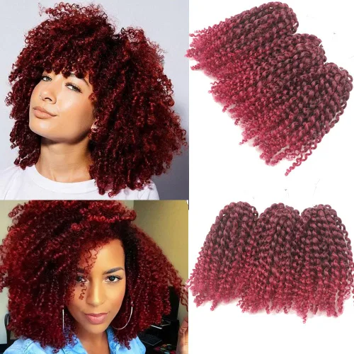 Miniatura 8 de Rizo rizado afro de 8 pulgadas, cabello rizado 4# color negro apagado 3 unids/paquete de extensiones de cabello sintético suave (4#)