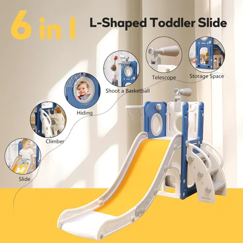 Miniatura 2 de 6 in 1 Toddler Playset with Slide,Toddler Slide,Slide for Kids with Basketball Hoop,Ball,Ring Toss,Kids Slide Toddler Playground Toddler Slide