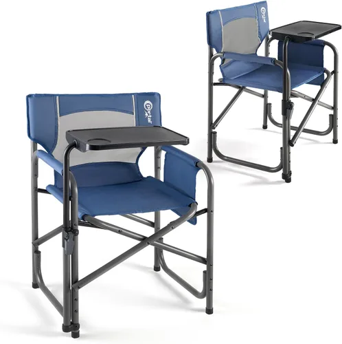 Miniatura 10 de Portal Silla de director plegable con mesa auxiliar giratoria de 2 vías, silla de campamento resistente de 300 libras con bandeja giratoria