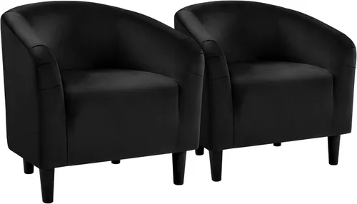 Miniatura 22 de Yaheetech Juego de 2 sillones, silla de club de tela de bouclé, silla elegante de sherpa con asiento suave y acolchado para sala de estar, Negro