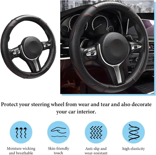 Miniatura 4 de Funda para volante de automóvil, 15 pulgadas, antideslizante, protector de volante de cuero elástico, cómodo, transpirable, deportivo para mujeres