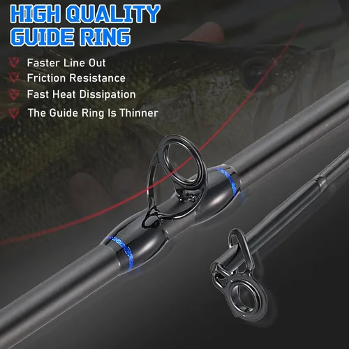 Miniatura 3 de Sougayilang Spinning & Baitcaster - Combo de caña de pescar y carrete, 2 piezas en blanco de grafito IM7, guías de acero inoxidable con anillos