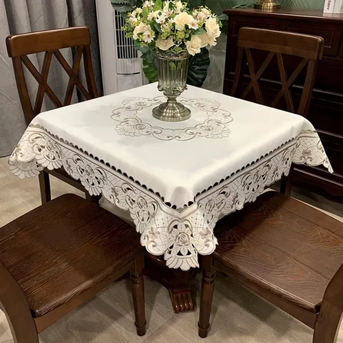 Miniatura 7 de Sandweek Mantel lavable con flores bordadas de encaje a prueba de polvo, manteles rectangulares de tela para mesa de cocina, cena, picnic