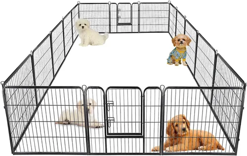 Miniatura 11 de Corralito para perros para interiores, corralito de juego para cachorros para interiores y exteriores, valla de metal de 8 paneles con puertas