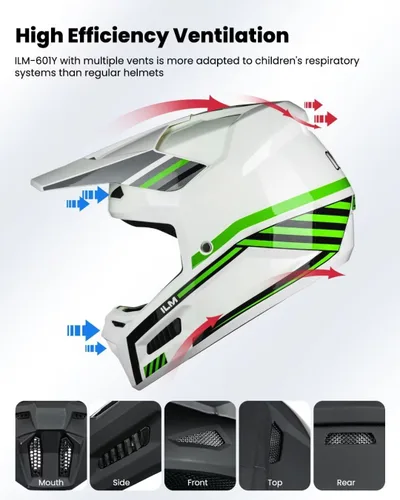 Miniatura 4 de ILM Cascos de Motocicleta Todoterreno para Jóvenes Niños Casco ATV Motocross BMX Fuera de Carretera con Gafas Guantes Máscara DOT Modelo MT601Y