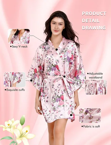 Miniatura 3 de Albornoz Eplaza de satén floral, kimono para novia, novia, dama de honor, kimono