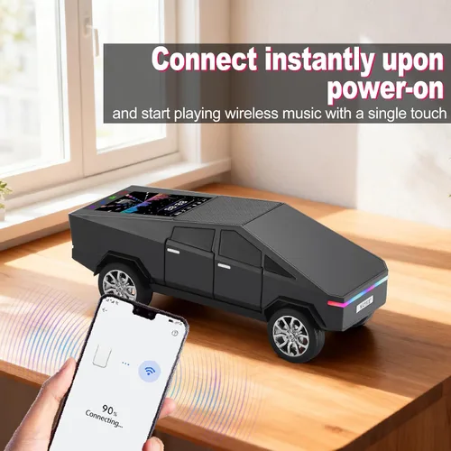 Miniatura 5 de WSTER Altavoz Bluetooth con reproducción de camión de estilo futuro con pantalla LED, TWS estéreo, FM, reproducción USB/TF, faros LED, micrófono