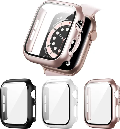 Miniatura 16 de Paquete de 2 fundas rígidas de policarbonato compatibles con Apple Watch, con protector de pantalla de cristal templado sin burbujas para accesorios