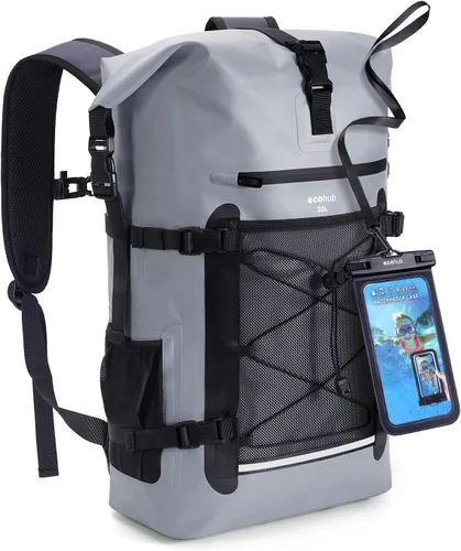 Miniatura 11 de ECOHUB Mochila impermeable para mujeres y hombres, bolsa seca resistente de 30L con cierre enrollable para viajes con funda impermeable IPX8