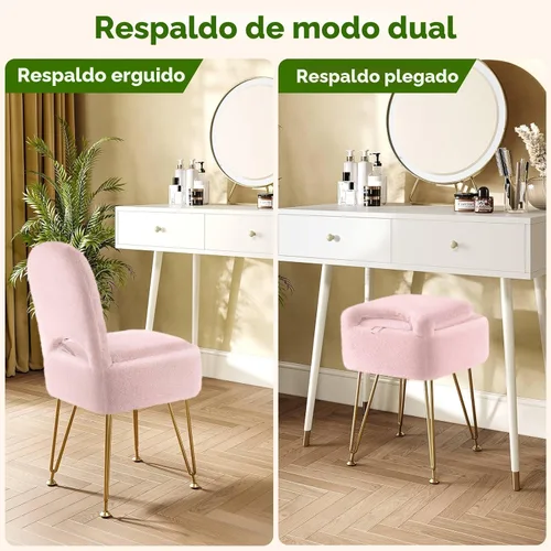Miniatura 5 de GREENSTELL Taburete de tocador con almacenamiento y respaldo plegable, 13.4 x 15 x 30 pulgadas, otomana cuadrada de piel sintética suave, 4 patas