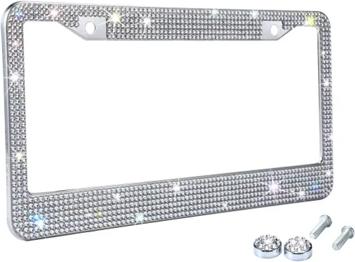 Miniatura 11 de Marcos de matrícula multicolor con diamantes de imitación brillantes para mujer, cubierta de matrícula de metal a prueba de óxido, accesorios