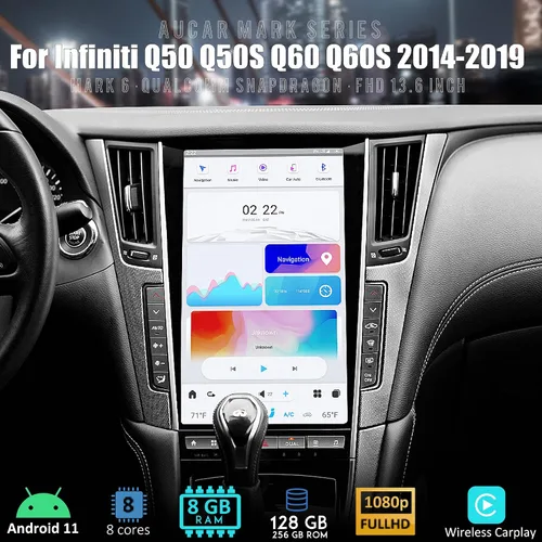 Miniatura 3 de Aucar Mark 6 - Unidad principal de radio de coche Android estilo T de 13.6 pulgadas para Infiniti Q50 Q50S Q60 Q60S, reproductor de video estéreo