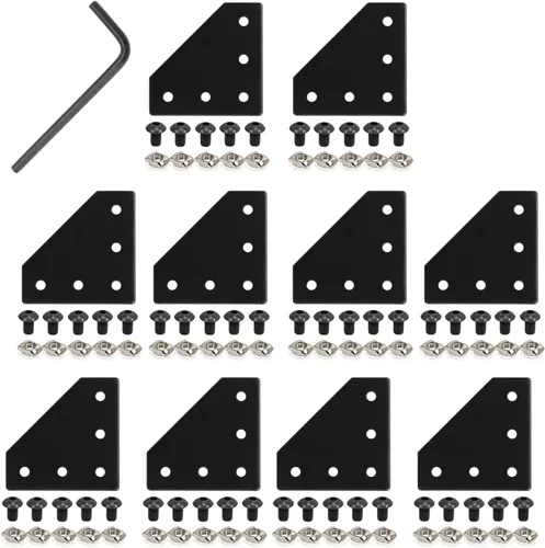 Miniatura 17 de 10 piezas 2020 placa de unión de placa de unión de aluminio en forma de T, conector de extrusión de aluminio de 5 agujeros con 50 tuercas en T, 50