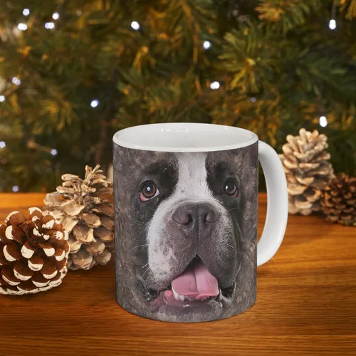 Miniatura 9 de Funny Gifts - Taza de café de cerámica blanca con diseño de perro matón americano a rayas, 11 onzas