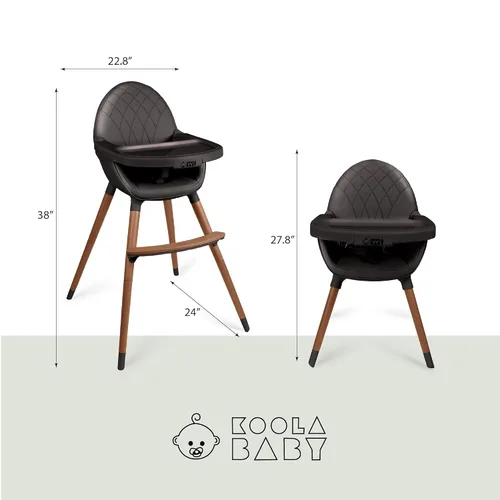 Miniatura 7 de Silla alta convertible para bebés, niños pequeños, niños y niñas - Silla alta de madera con altura ajustable y bandeja apta para lavavajillas - Negro