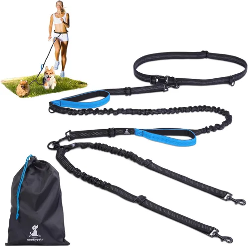 Miniatura 31 de SparklyPets Double Bungee Waist 2 Dog Leash with Back Brace – Dual Dog Leash for Medium/Large Breeds – Running Belt Fanny Pack with Phone, Waste