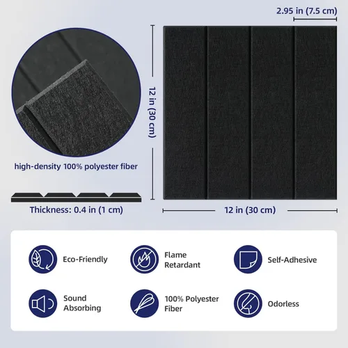 Miniatura 5 de Vieshful Paneles acústicos autoadhesivos – Paneles de pared insonorizados de alta densidad de 12 x 12 x 0.4 pulgadas, panel de pared acústico