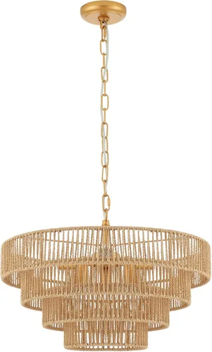 Miniatura 9 de Lámpara colgante de ratán tejida a mano, 6 luces, 4 redondas, de transición, minimalista, bohemio, grande, para cocina, isla, comedor, sala