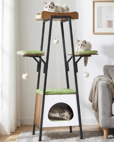 Torre moderna de árbol para gatos de 46 pulgadas para gatos grandes, torre para gatos de varios niveles con bolas de juguete juguetonas, percha