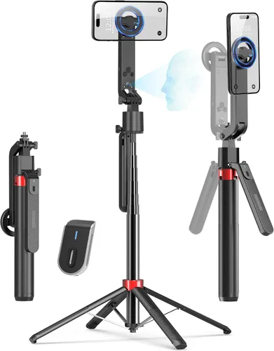 Miniatura 10 de PlusAcc Trípode magnético para selfie stick de 69 pulgadas, soporte extensible para teléfono MagSafe, soporte de viaje de rotación de 360°