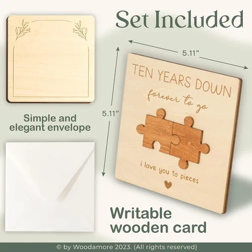 Miniatura 2 de WOODAMORE Tarjeta de regalo de aniversario de 10 años para él y esposo, regalos de madera para el décimo aniversario de boda, tarjetas de feliz 10